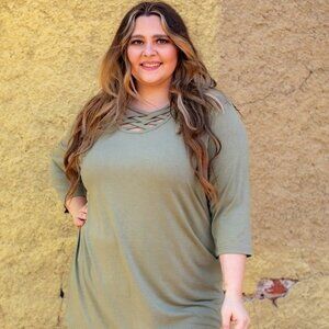 Tunic Crisscross neckline Olive Green Size 2X